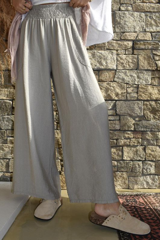 Basso Shirring Wide Leg Pant Taupe